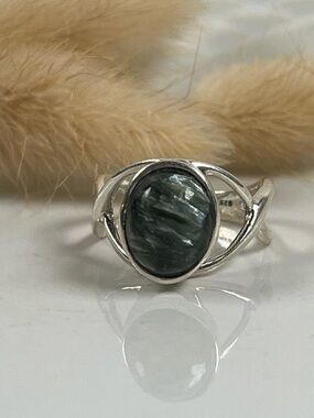 925 Solid Sterling Silver Seraphinite Gemstone Ring Size 7.25